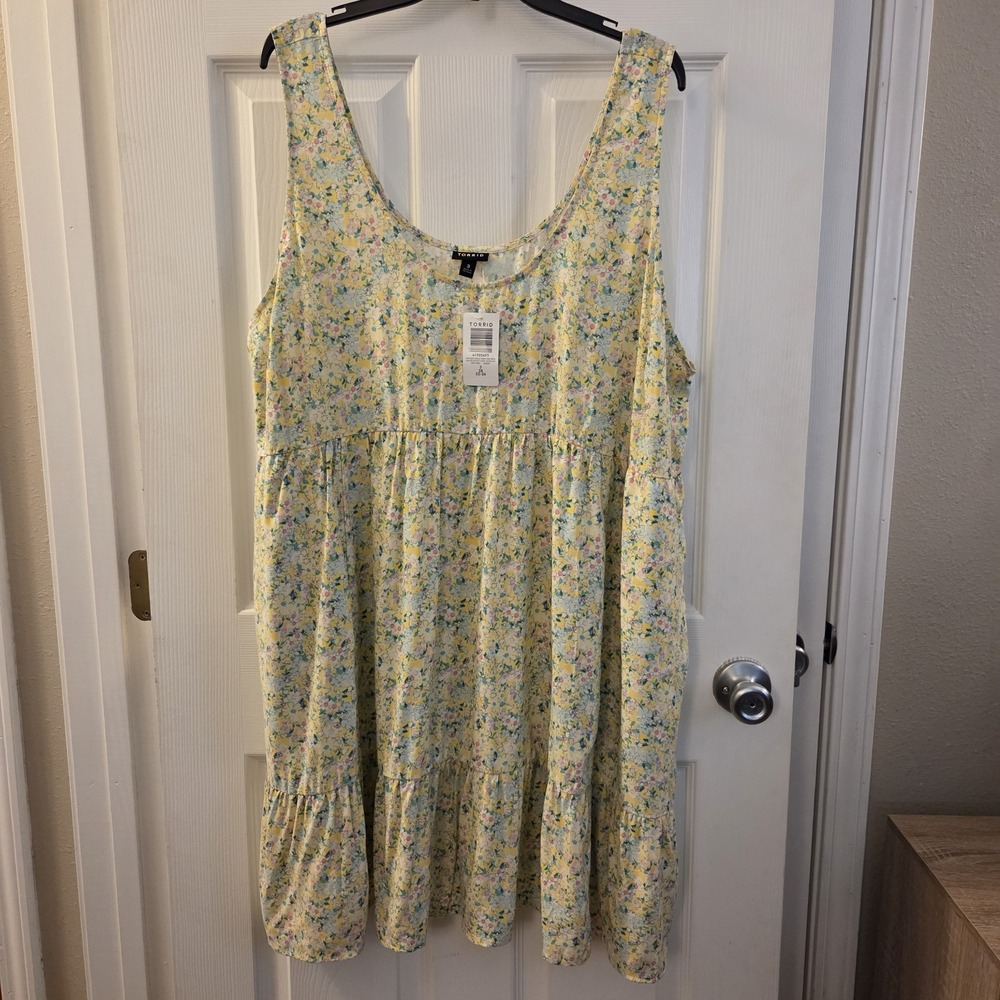 Torrid sz 3X mini tier tank sundress yellow floral lightweight summer casual NWT
